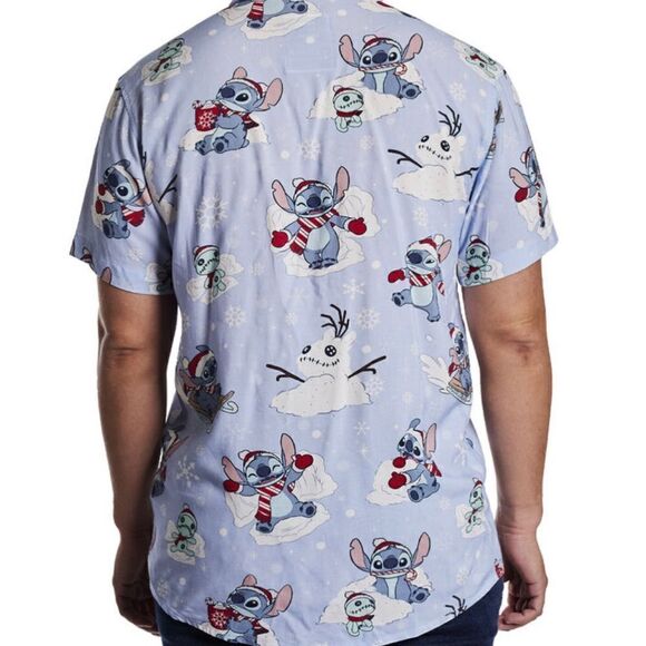 SALE Loungefly Disney Lilo and Stitch Holiday Snow Angel Unisex Camp Shirt NWT - Picture 4 of 9